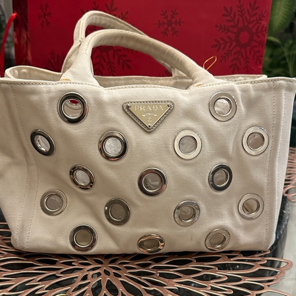Prada Handbags - Prada Canapa Cream Canvas Tote Bag Chic and fun!